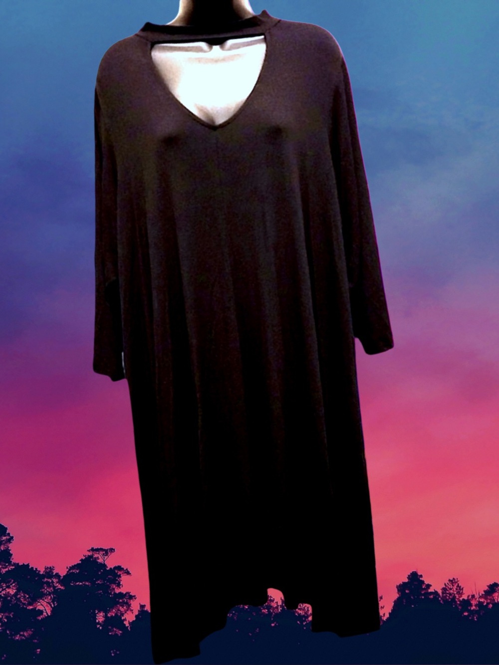 🆕Boutique Women’s plus-size Black Stretchy High-Neck Cut-out Mini Dress❤️❤️2X